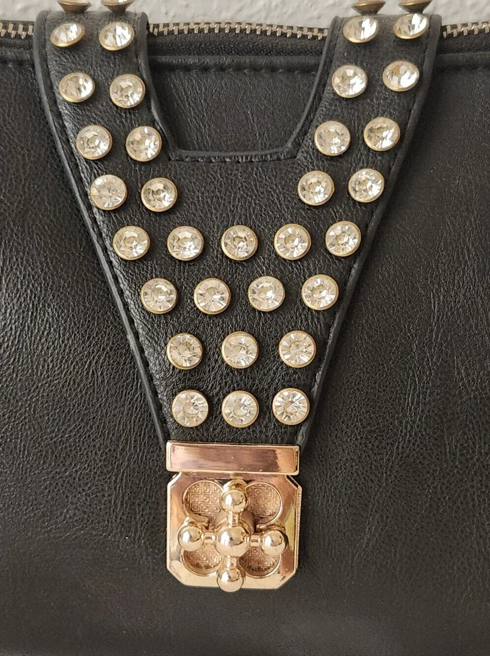 Black Studded Clutch with Gold Accent